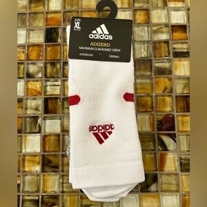 NWT Adidas ADIZERO Maximum Cushion Crew Socks~Football~White w Red Embroidery~XL